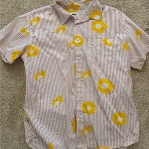 Obey Men's Striped Shirt with Yellow Floral Accents